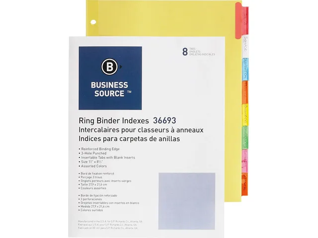 Business Source Business Source 36693BX Insertable Tab Binder Indexes 8 Blank Tabs 11 x 8.5 in — product photo