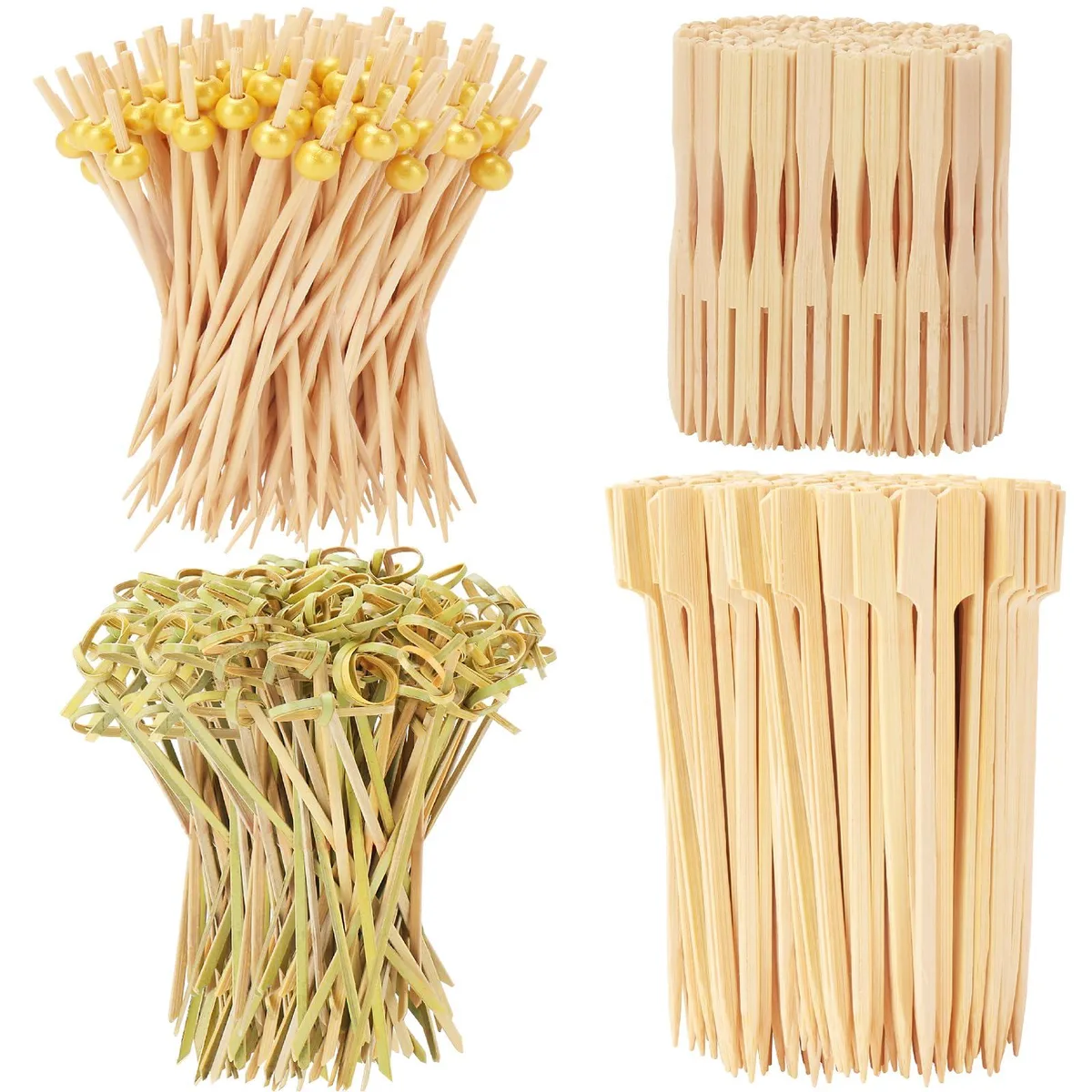 Boxed set of 500 black bamboo cocktail picks in four styles and three lengths