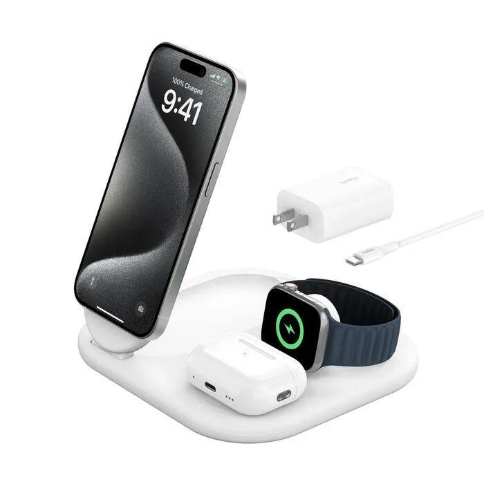 Belkin Belkin 3-in-1 Magnetic Foldable Wireless Charger Qi2 15W WIZ029TTWH — product photo