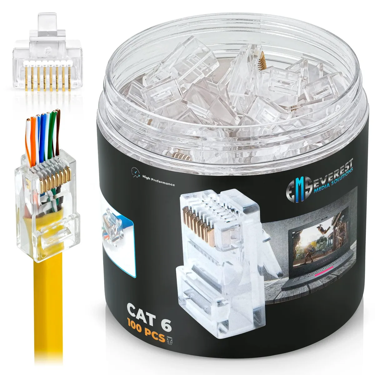 KEHIPI KEHIPI Cat6 RJ45 Pass Through Connector 100-Pack — product photo