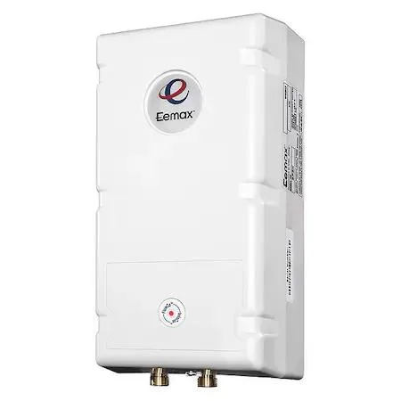 Compact white rectangular unit with front controls and bottom connections