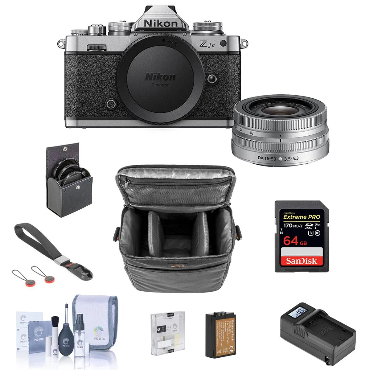 Nikon Inc Nikon Z fc compact mirrorless camera 16-50mm f/3.5-6.3 VR lens 64GB SD card bundle — product photo