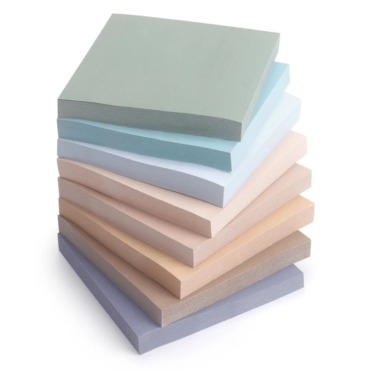 Eight square vintage-coloured sticky-note pads, 3x3 inch, 80 sheets each