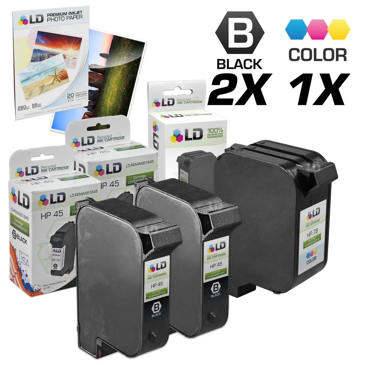 LD Products LD Products Remanufactured HP 45/78 Combo Pack 2 Black 1 Tri-color + 20 Photo Paper — product photo