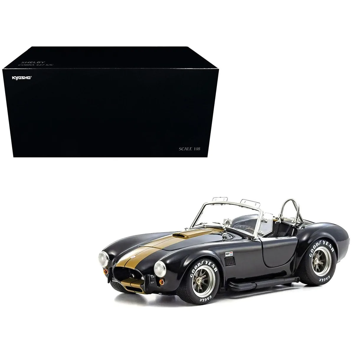 KYOSHO KYOSHO Shelby Cobra 427 S/C Black with Gold Stripes 1/18 Diecast Hobby Collectible — product photo