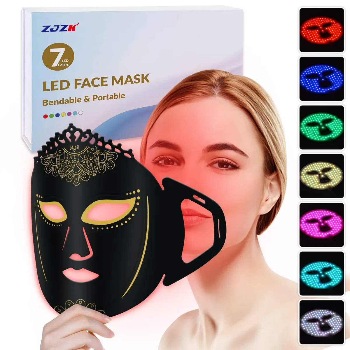 ZJZK ZJZK 7 Color LED Face Mask Skin Care Black — product photo