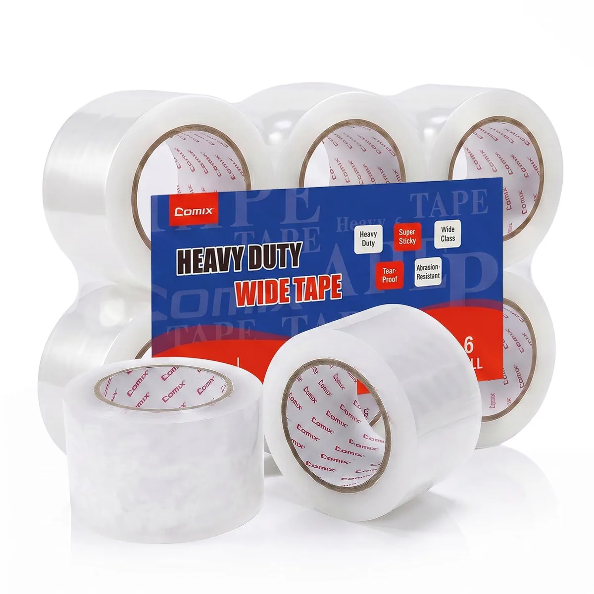 Extra-Wide Crystal Clear Packing Tape 3" x 100 Yd 2.6 Mil 6 Pack — product photo