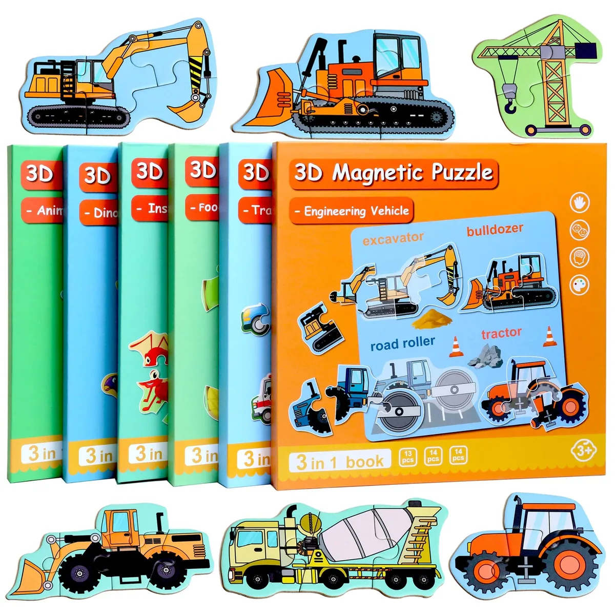 Magnetic Excavator Puzzle 12 themes 41 pieces 8x24 inches — product photo