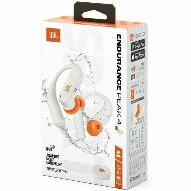 JBL JBL Endurance Peak 4 True Wireless Noise Cancelling Earbuds White/Orange JBLENDUPEAK4WHTAM accessory — product photo
