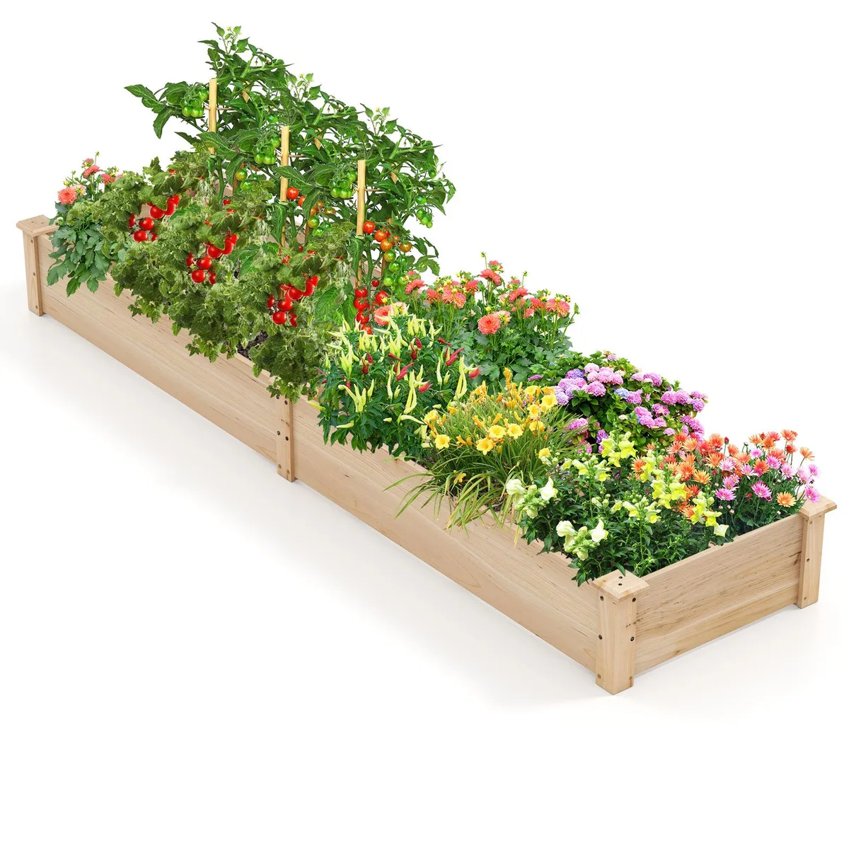 SlickBlue SlickBlue Wooden Raised Garden Bed 2 Planter Boxes Dividers Natural Fir 90x25x10in 9.6cuft — product photo