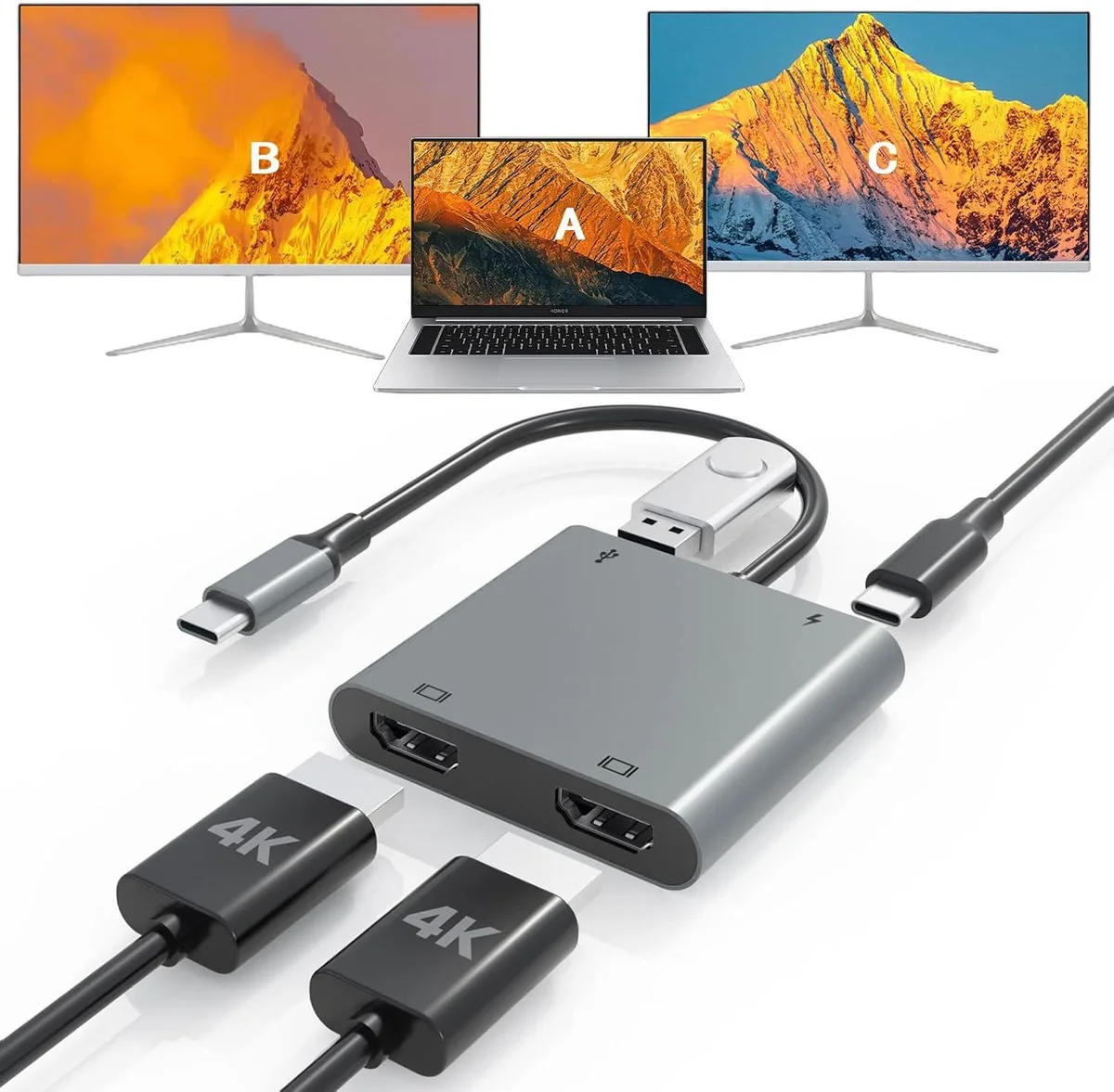 MCHOSE MCHOSE USB C to Dual HDMI Adapter 4K@60Hz 100W PD USB-A 3.0 — product photo