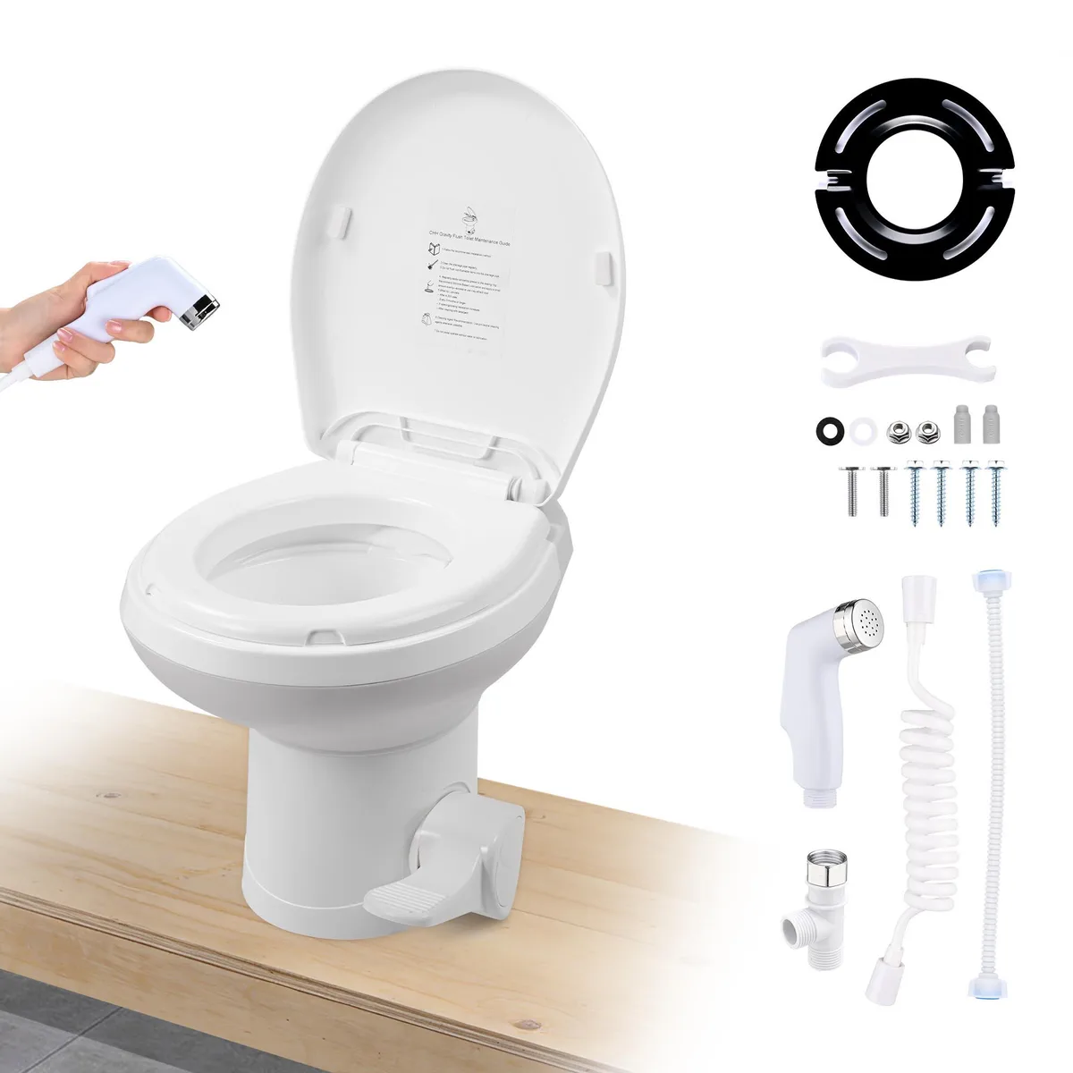 Yescom USA, Inc. Yescom USA, Inc. 22GFT003-3712T-0709 15" RV toilet with bidet sprayer — product photo