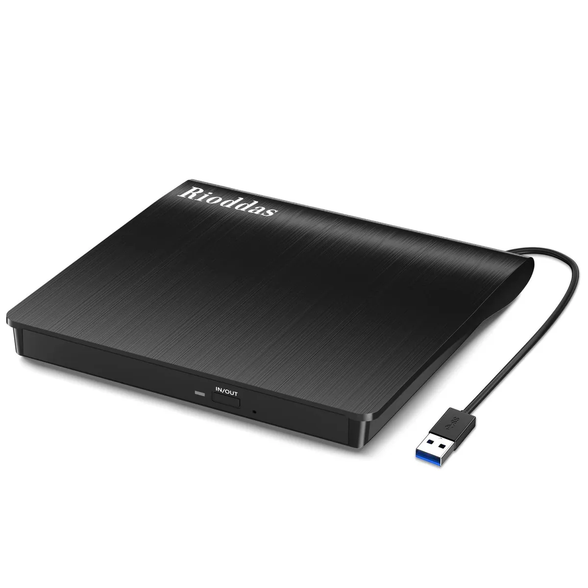 Slim black USB 3.0 CD DVD duplicator 6.5 by 6.4 by 1.0 inches