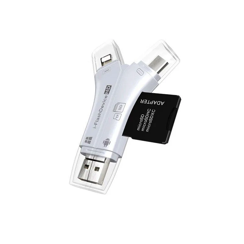 Hetai Tech Hetai Tech 4-in-1 Card Reader USB 2.0 Type-C Lightning Micro USB — product photo