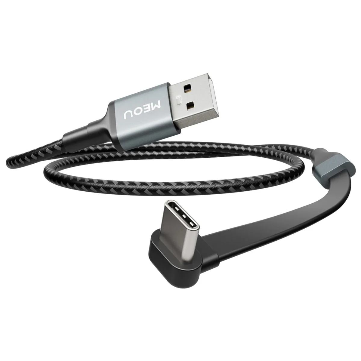  MEOU ATC-001 USB-A to USB-C Right Angle Cable 1ft 60W Black/Grey — product photo