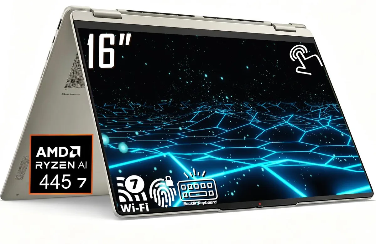 Lenovo Lenovo Yoga 7 2-in-1 laptop, AMD Ryzen AI 7 445, 16GB LPDDR5X, 1TB NVMe, 16" WUXGA touchscreen, Seashell — product photo