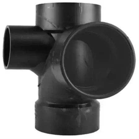 Black ABS sanitary tee trap with left side inlet, hub connections