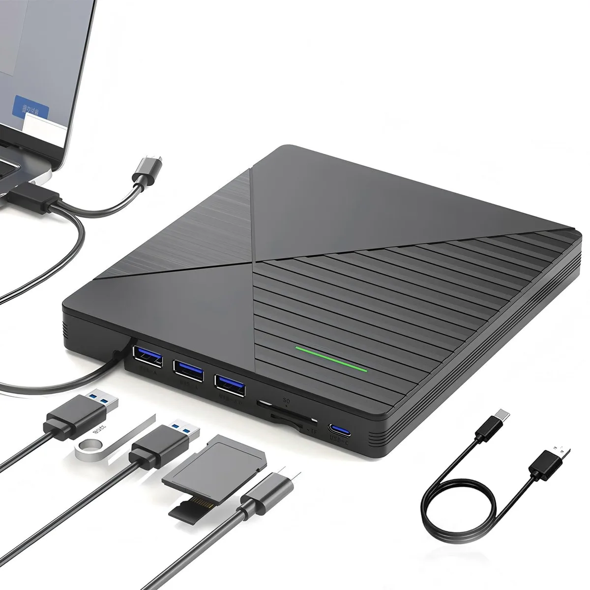 KEHIPI KEHIPI 8-in-1 External CD DVD Duplicator USB 3.0 & USB-C 3 Ports 2 Card Slots 24x CD 8x DVD — product photo
