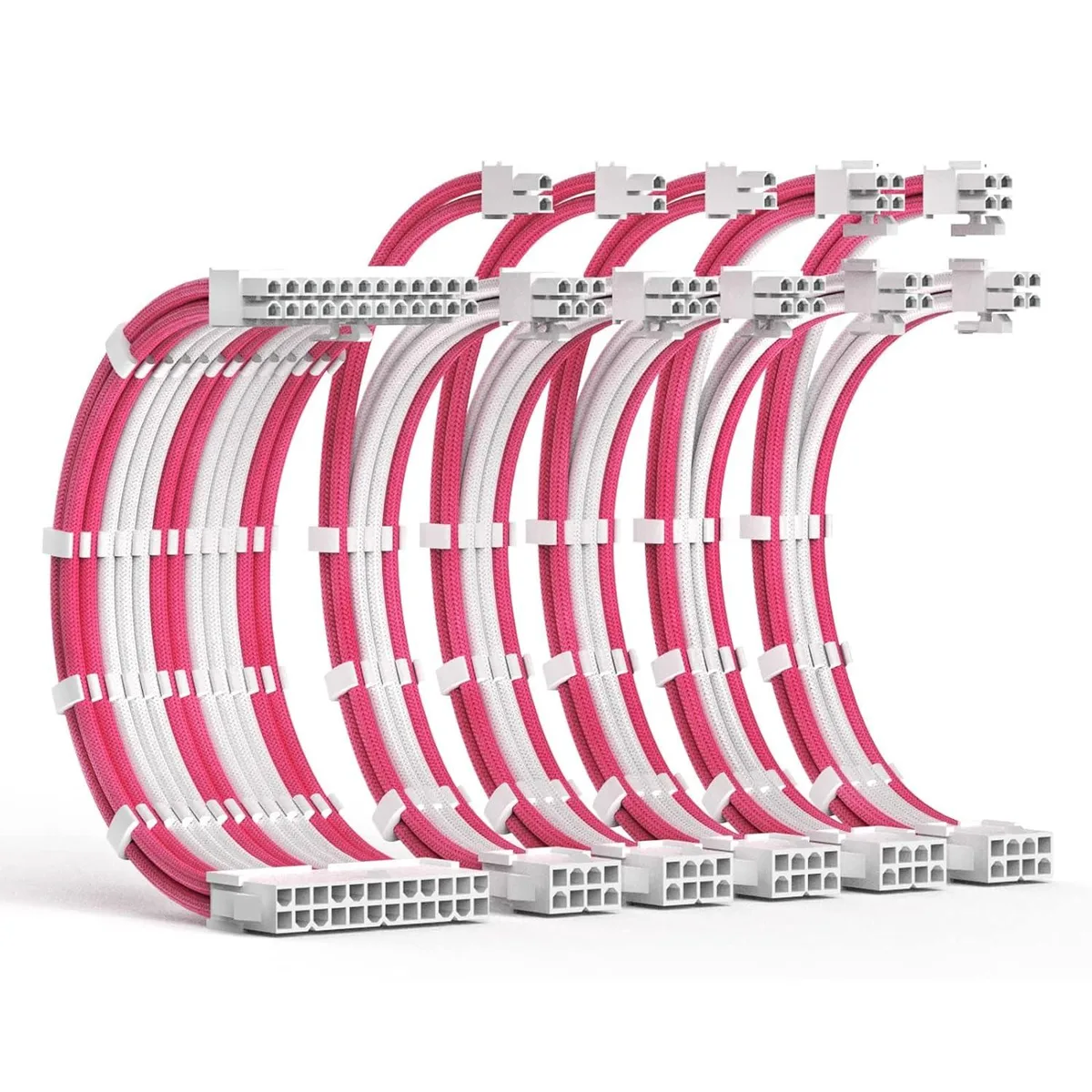 BUCIER BUCIER PSU Cable Extension Kit 30cm 1x24Pin 2x8Pin EPS 3x8Pin PCI-E 18AWG White Pink — product photo