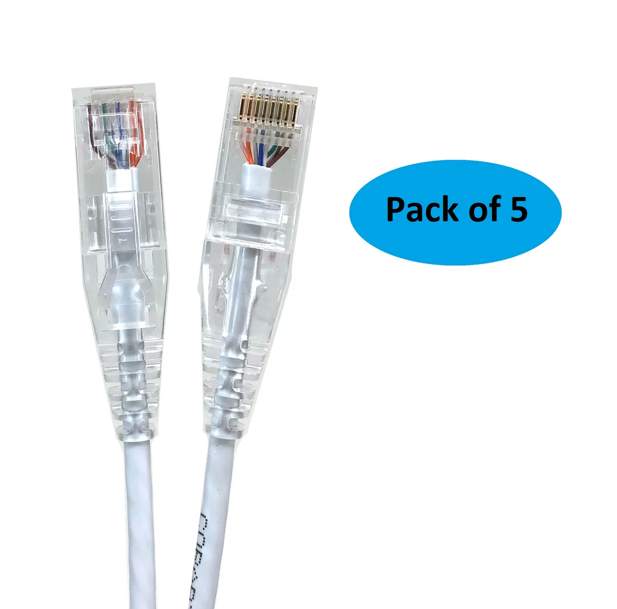 Micro Connectors Micro Connectors E08-050W-SLIM-5 Ultra Slim 50 ft 28AWG CAT 6 UTP RJ45 Patch Cable Pack of 5 White — product photo