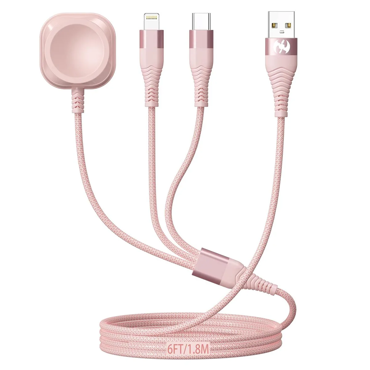 MCHOSE MCHOSE 3-in-1 Multi Charging Cable 6FT Nylon Braided USB-A to Lightning USB-C iWatch Magnetic Wireless — product photo