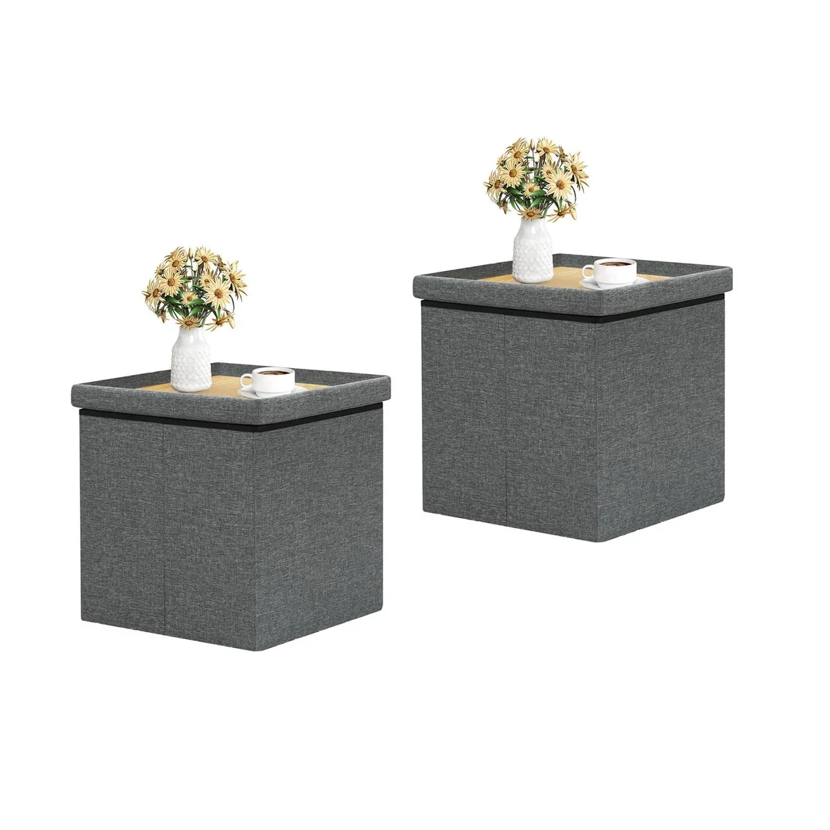  B FSOBEIIALEO Storage Ottoman with Tray Dark Grey 16x16x15 2 Pack — product photo