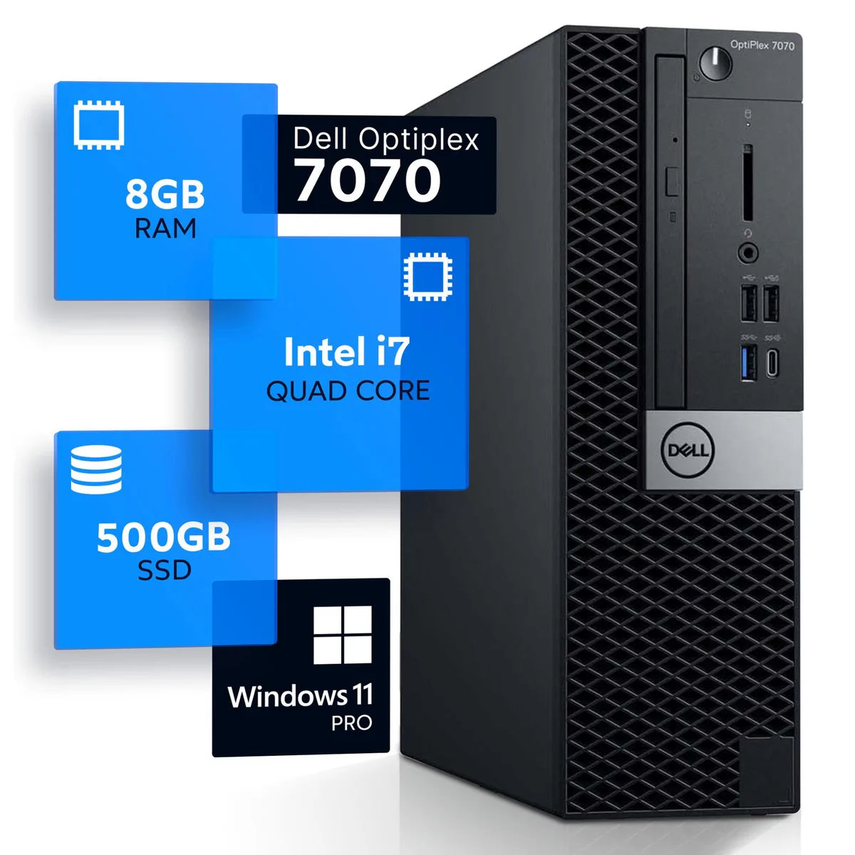 DELL DELL OptiPlex 7070 desktop PC Intel Core i7-9700 3.4GHz 8GB DDR4 500GB SSD Windows 11 Pro — product photo