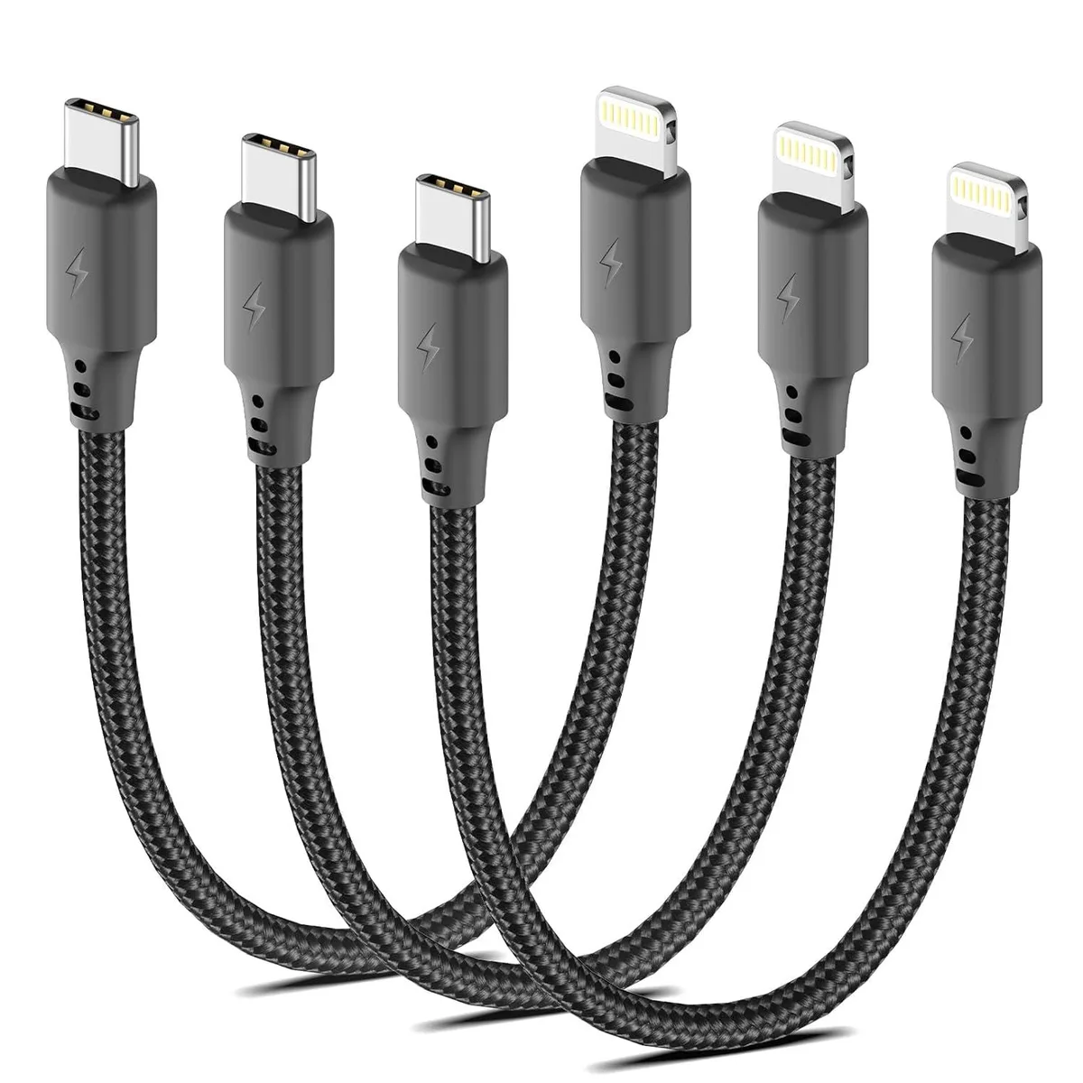 MCHOSE MCHOSE USB-C to Lightning Cable 0.5 ft 3 Pack Black — product photo