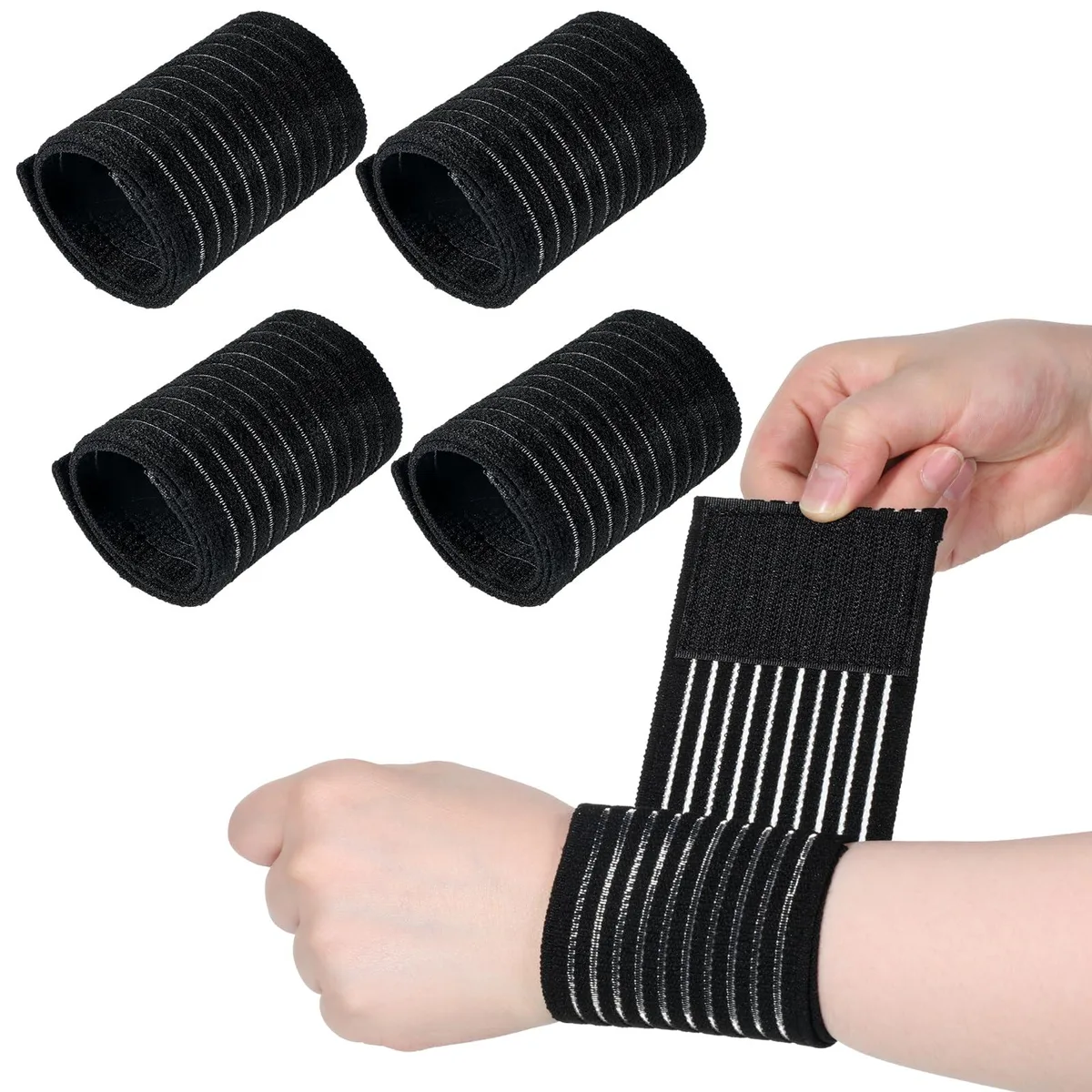 Four black elastic wrist straps folded together