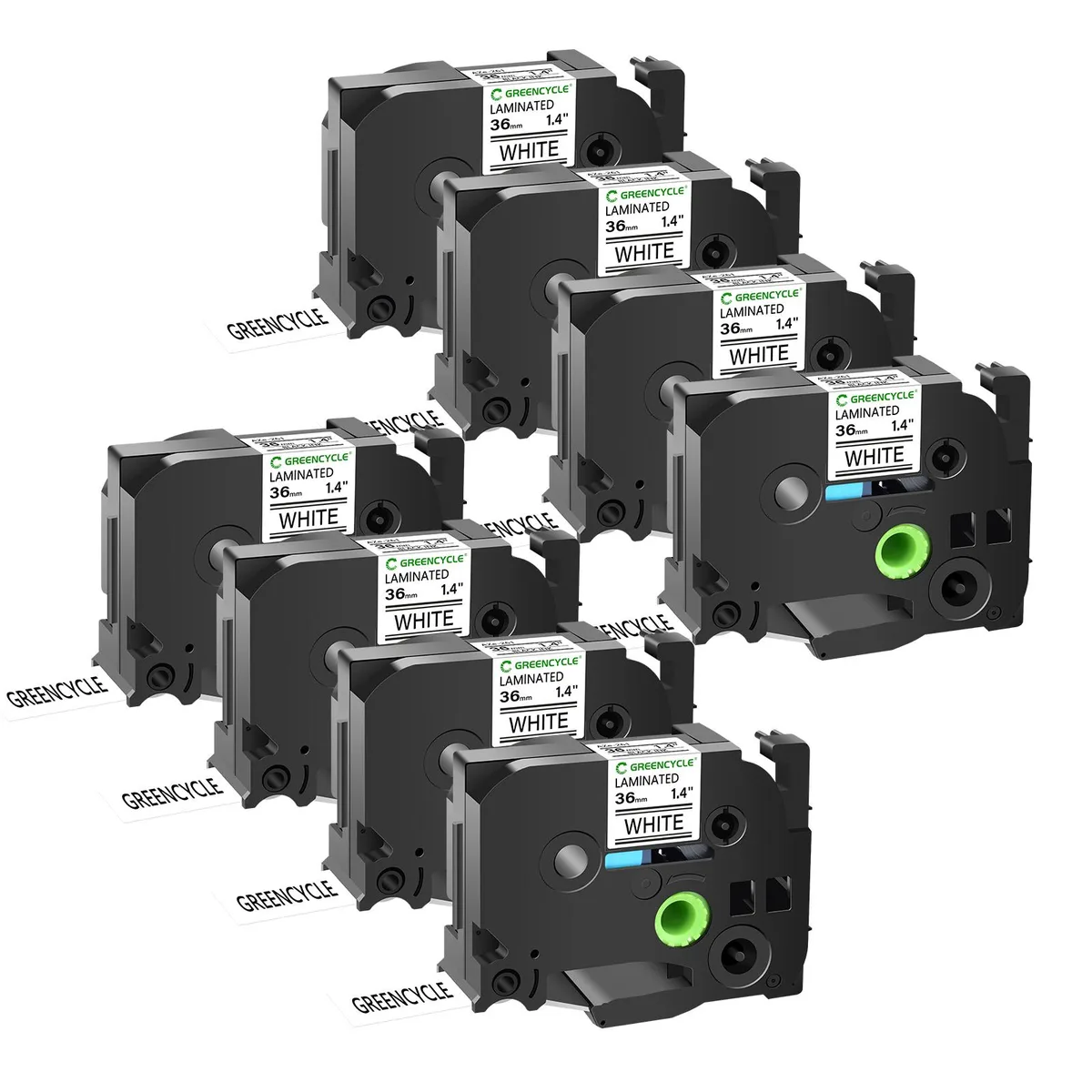 GREENCYCLE GREENCYCLE TZe-261 36mm 1.4in Black on White Laminated Tape 8 Pack — product photo
