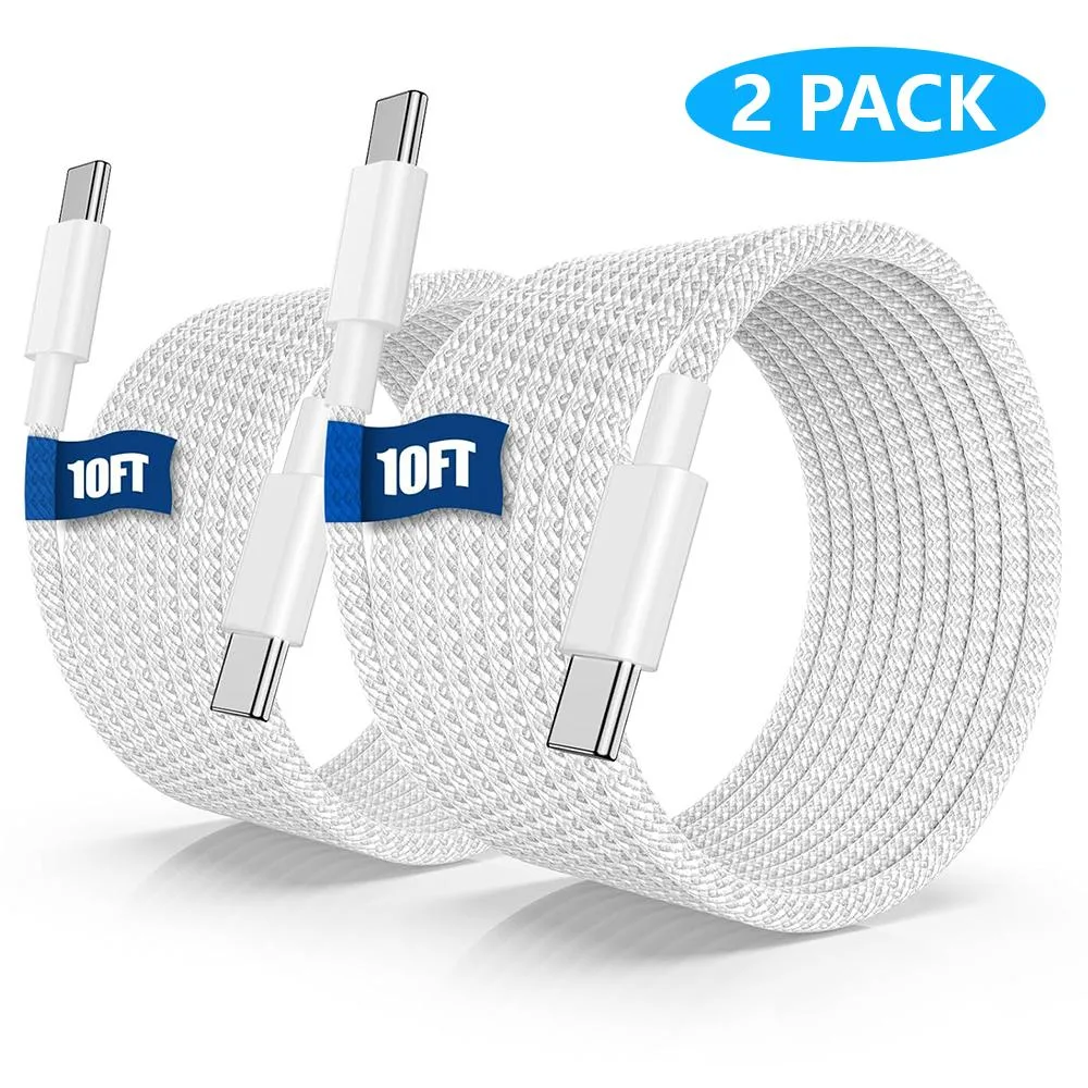 Two white USB-C to USB-C braided cables coiled side by side