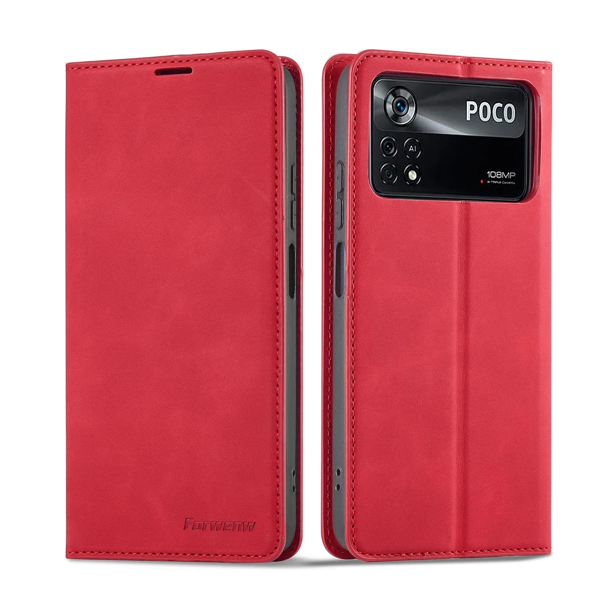 BONAEVER BONAEVER Wallet Case for Xiaomi Poco X4 Pro 5G 6.67" Red — product photo