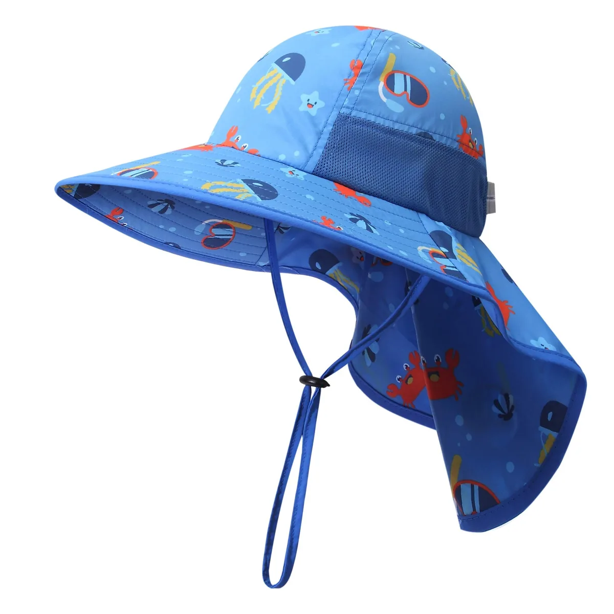  icolor Kids Sun Hat Black UPF 50+ Wide Brim Neck Flap Chin Strap Ages 3-10 — product photo