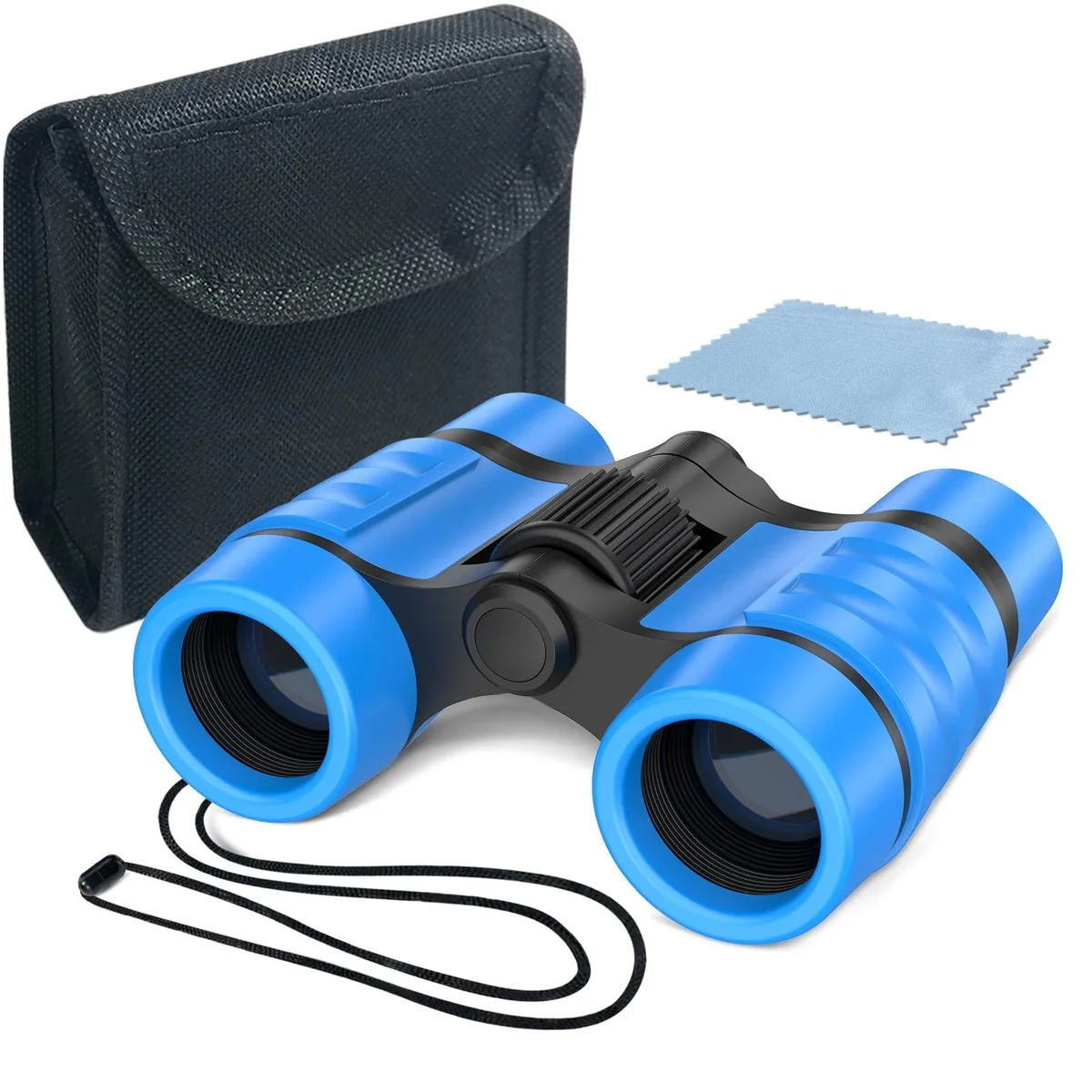 Blue 4x30 roof-prism binoculars with rubber eyepieces and textured grip