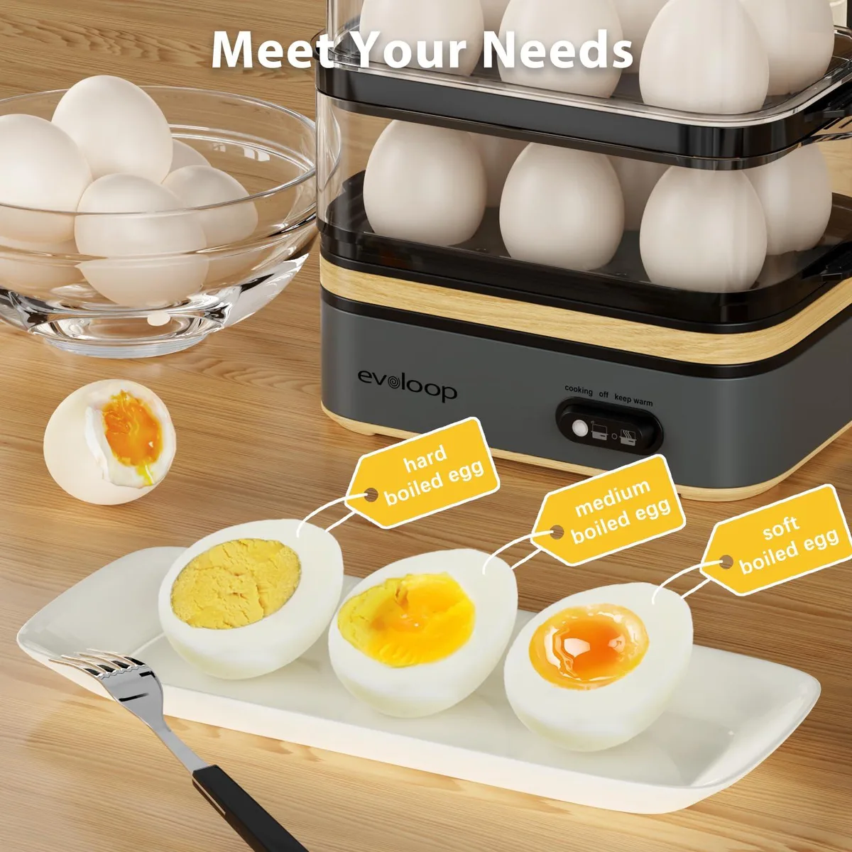 Evoloop Rapid Egg Cooker 12 Eggs Grey Steamer — product photo