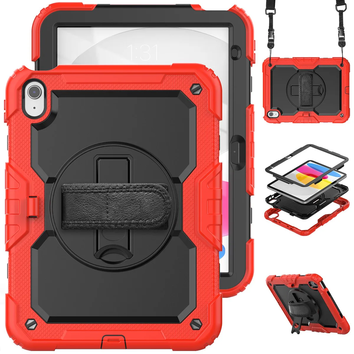 Werleo Werleo iPad 10th Gen 10.9" 2022 Rugged Case Screen Protector Pencil Holder Kickstand Hand Shoulder Strap Red — product photo
