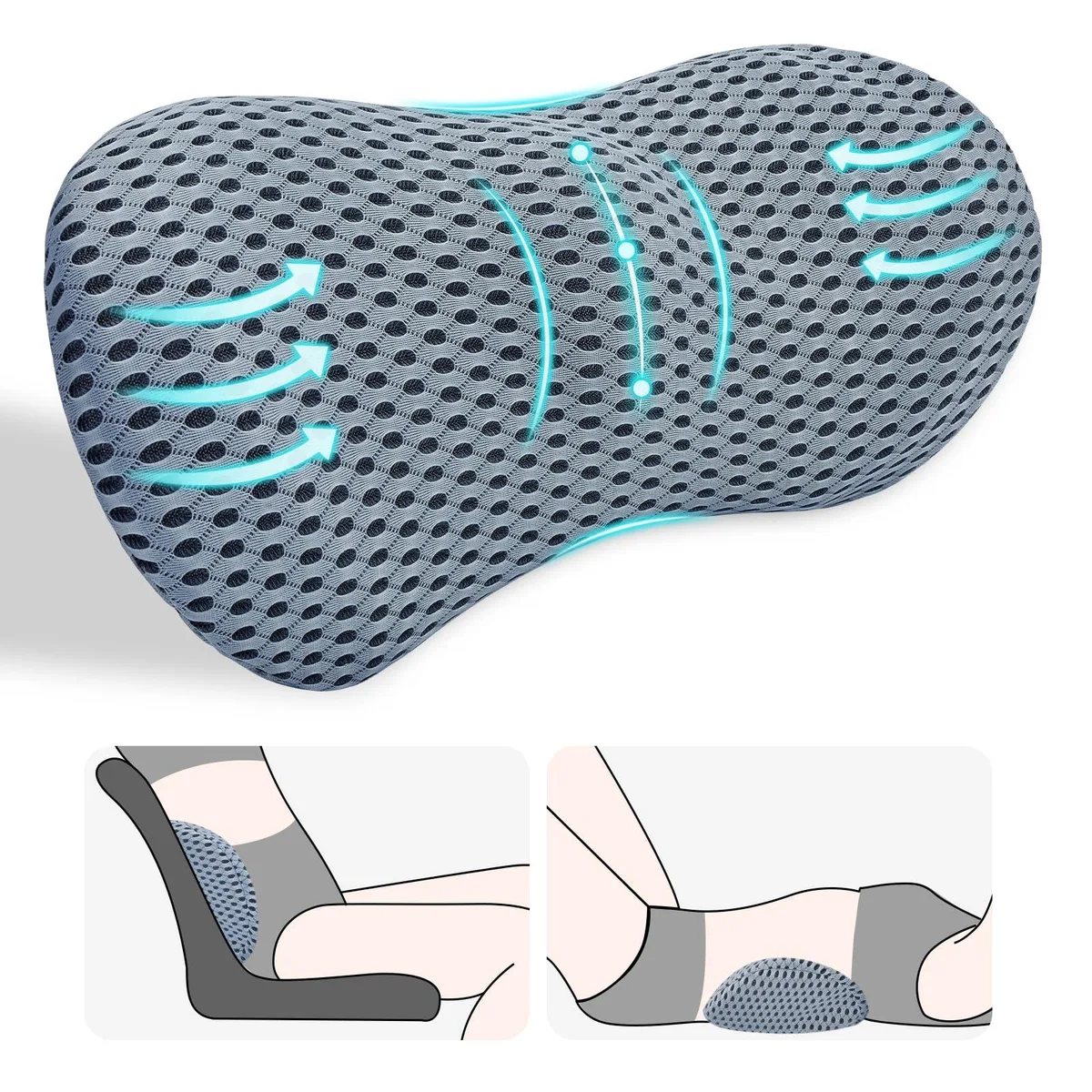 Gray memory-foam lumbar pillow, large, mesh cover, pack of 10