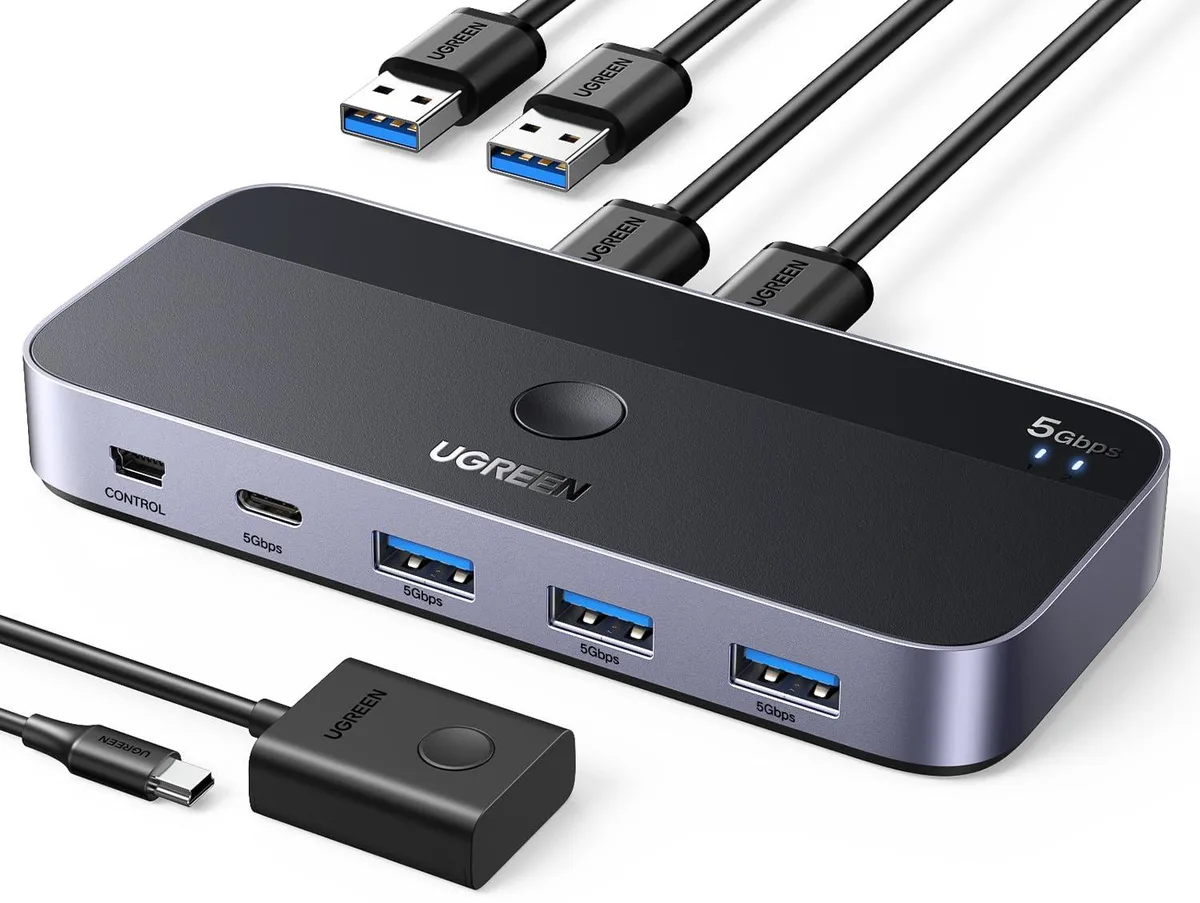 GCROWN GCROWN USB 3.0 KVM Switch 2-PC 4-Port 1×USB-C 3×USB-A Remote — product photo
