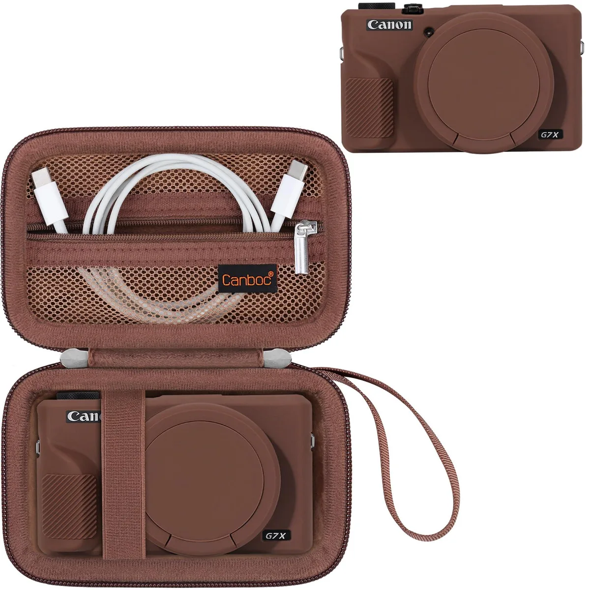 Canboc U102KK Camera Case for Canon PowerShot G7X Mark III, Brown — product photo