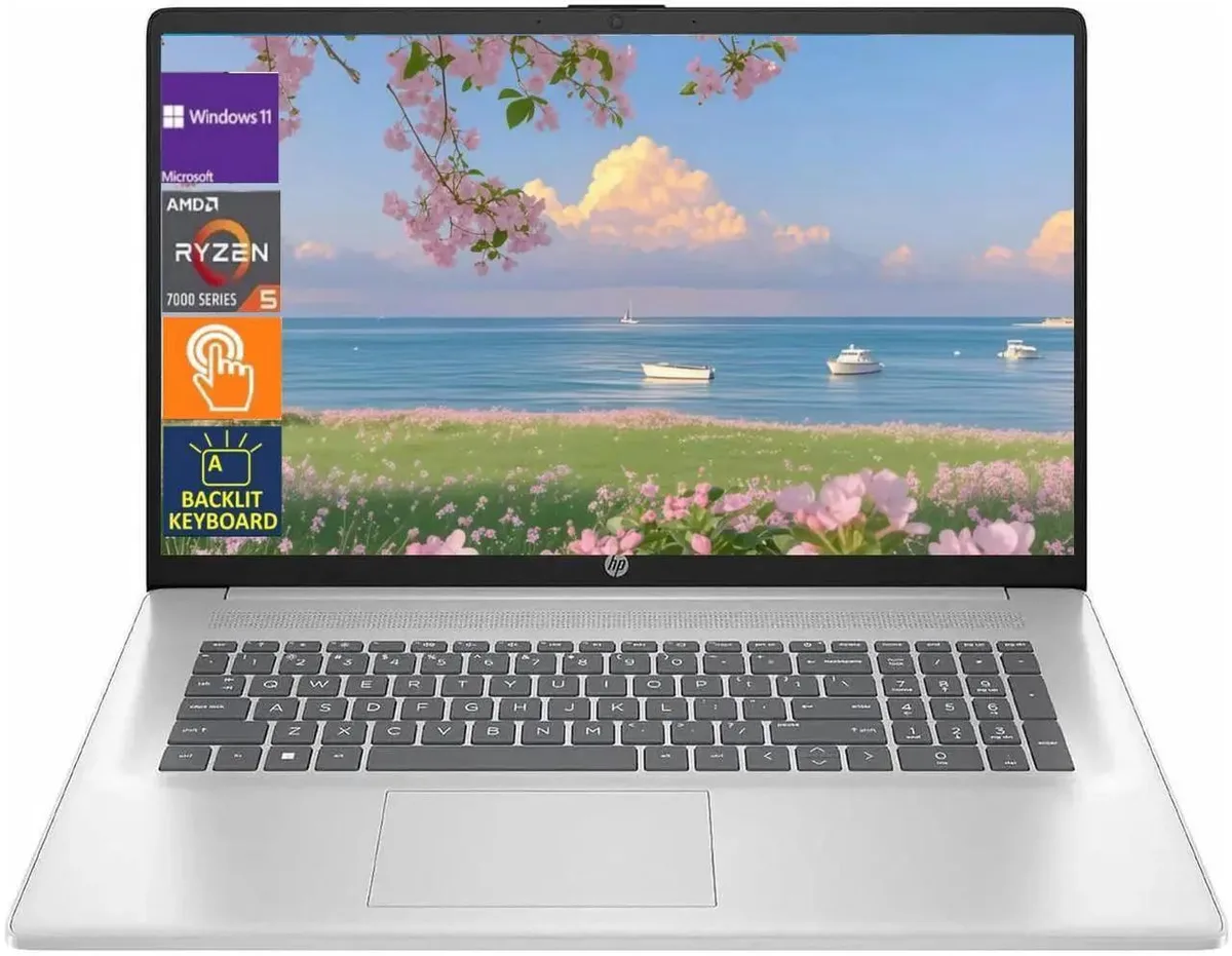 HP HP 17.3" HD Touch Laptop AMD Ryzen 5 7430U 16GB 512GB Silver — product photo