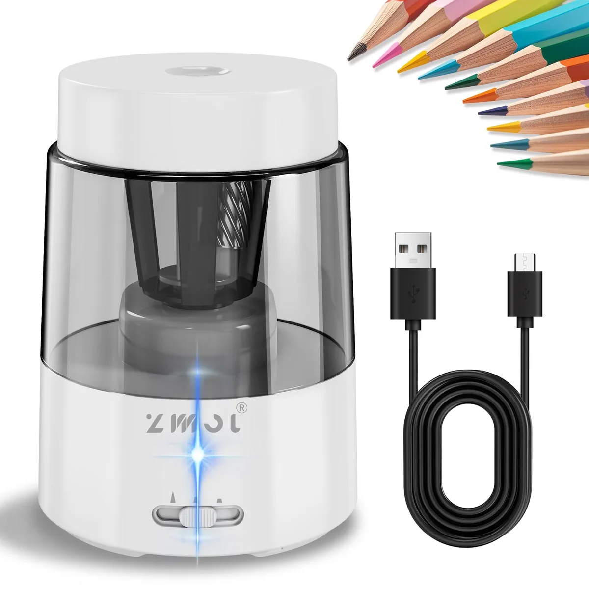 White plastic electric pencil sharpener with Type-C port