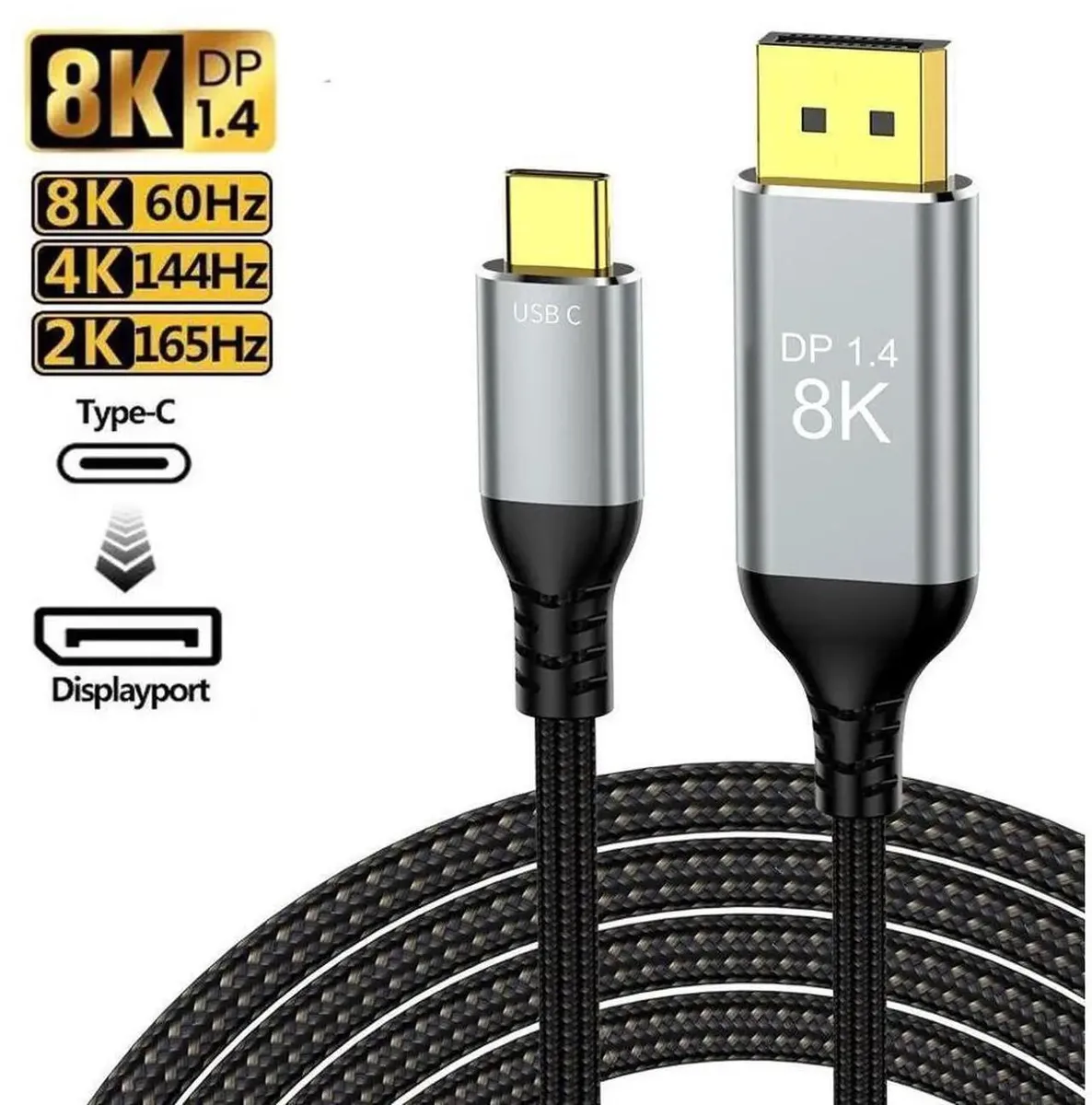 SMUGDESK SMUGDESK USB-C to DisplayPort 1.4 Braided Cable 3.3Ft 8K@60Hz 4K@165Hz 32.4Gbps Thunderbolt 4/3 — product photo