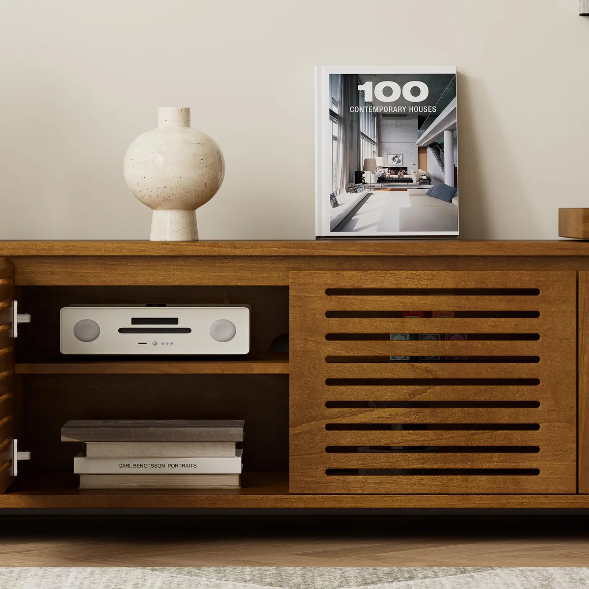 tuphen tuphen 63" Expandable TV Stand Brown Ebony MDF 55-75 TVs — product photo