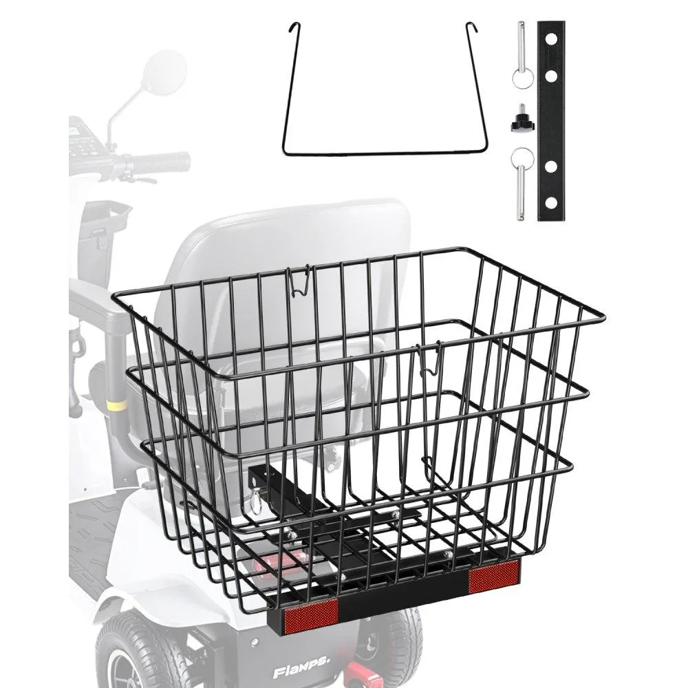 Black metal rear basket with handle and 1 inch receiver mount