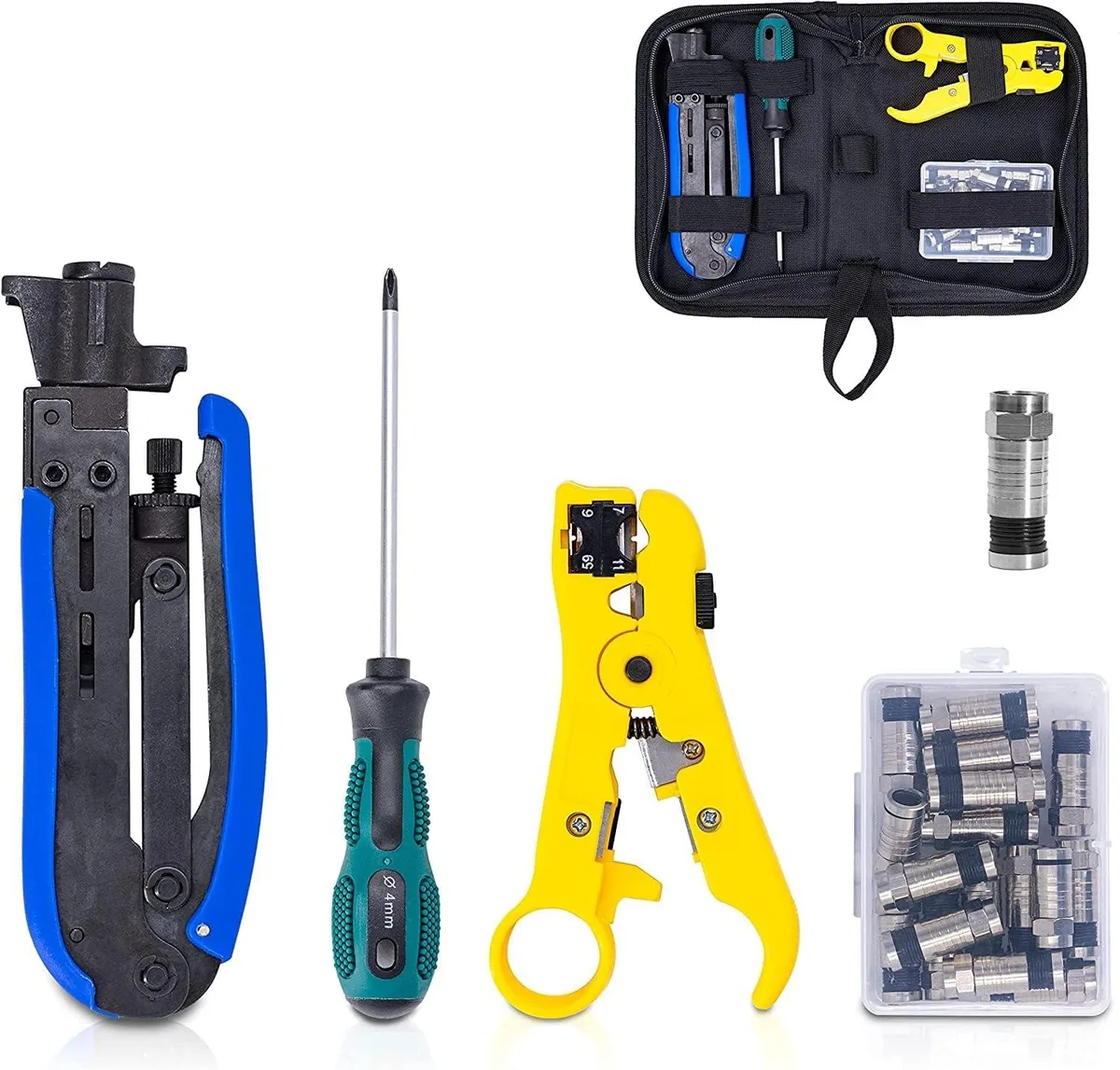 BFKK BFKK Coax Cable Crimper Kit with Stripper and 20 Connectors — product photo