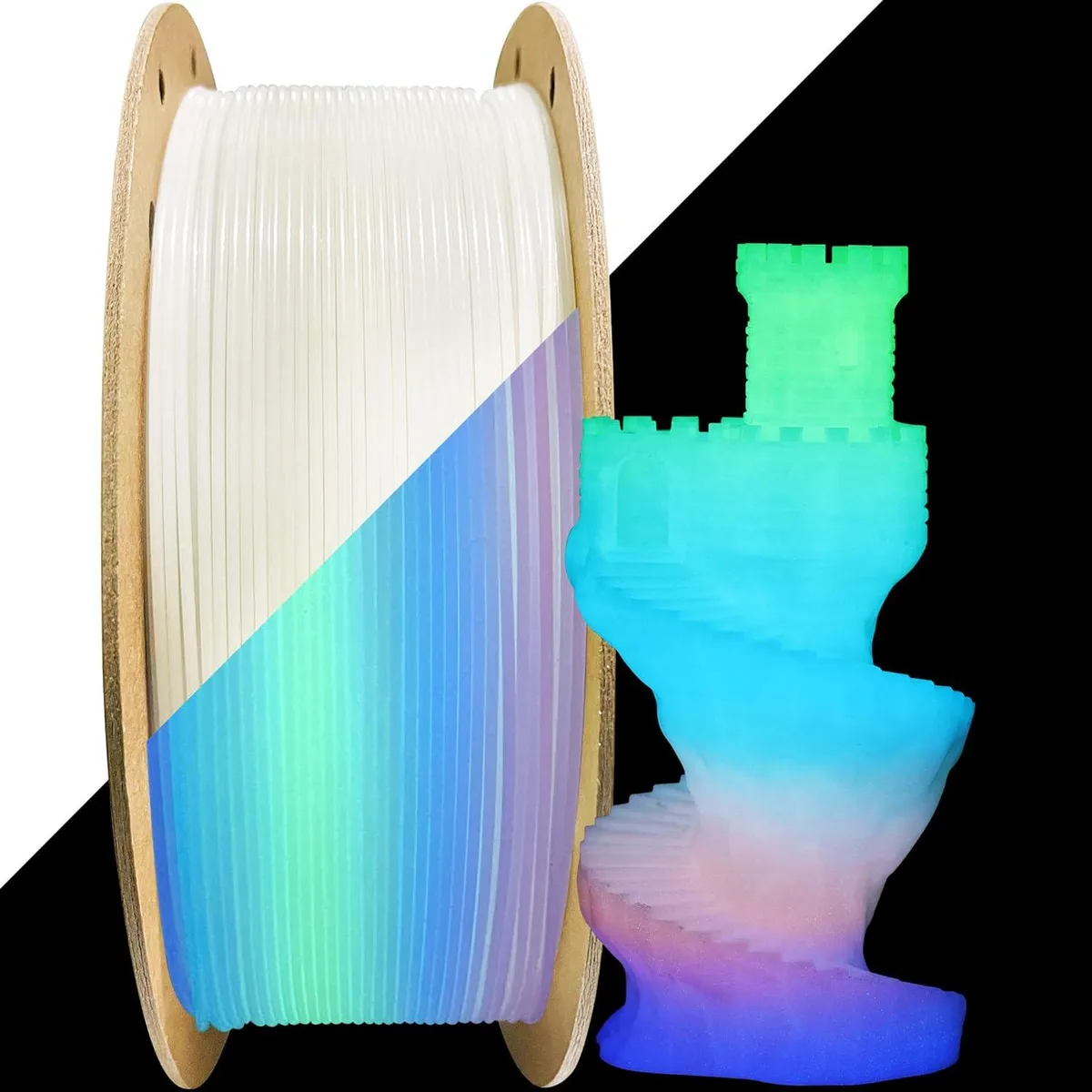 BFKK BFKK 1.75mm Glow Dark Fast Color Change Rainbow PLA Filament 1KG 2.2lbs 3d printers accessory — product photo