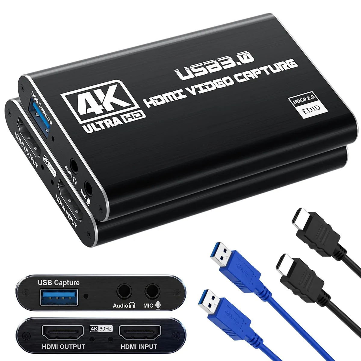 elgato GM-34A Black USB 3.0 HDMI Capture Card 1080P 60FPS 2K30 4K Pass-Through Mic Audio — product photo