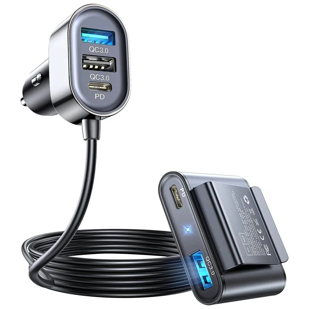 AUTYUE AUTYUE 5-in-1 72W Car Charger 5FT Cable Black — product photo