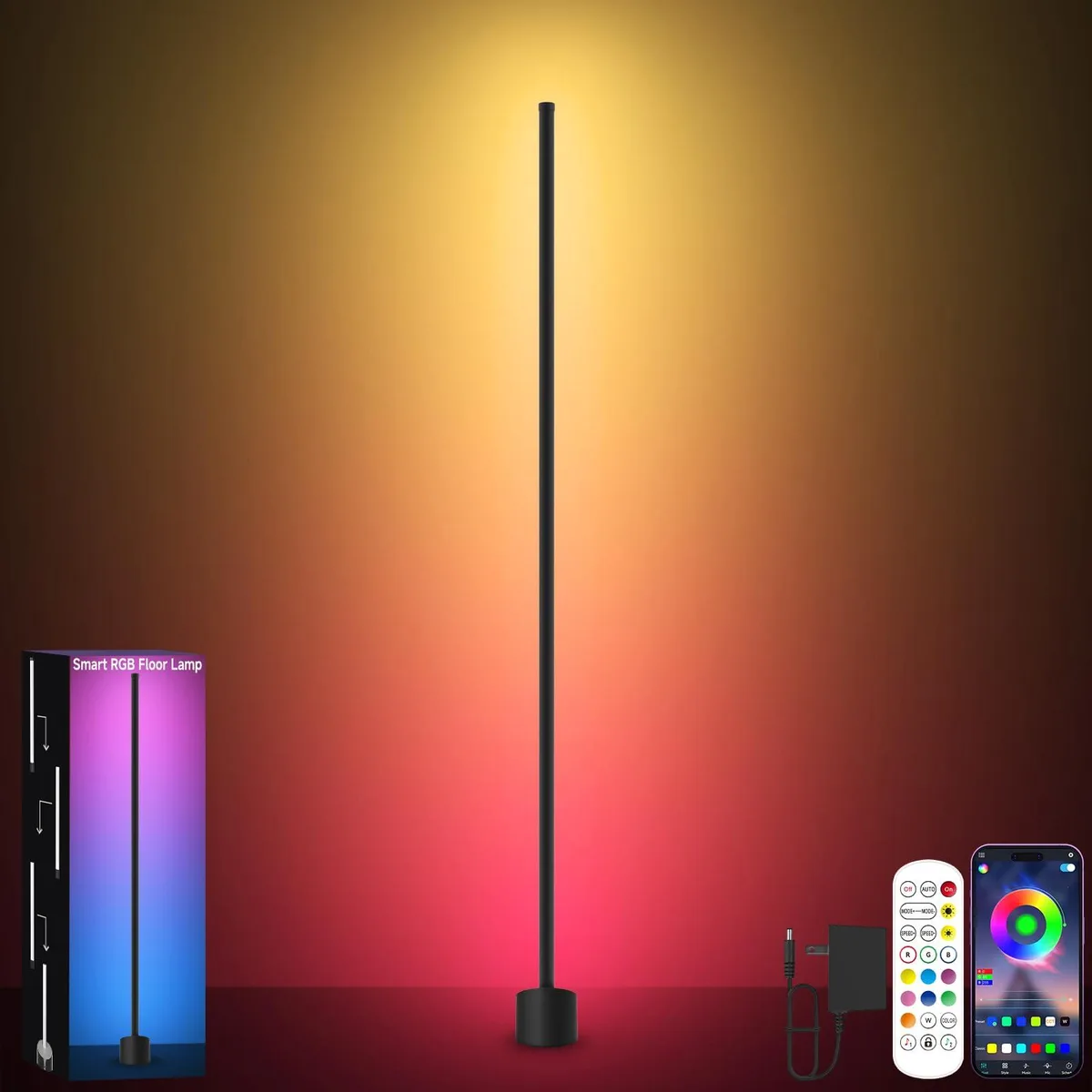 Slim corner floor lamp with painted finish
