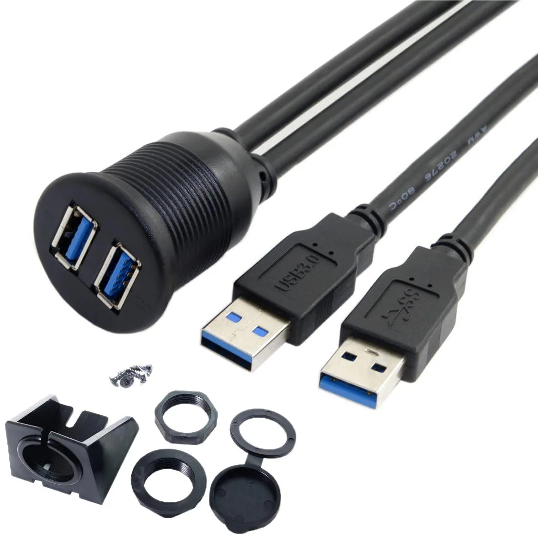 LORDWORLD LORDWORLD USB 3.0 Dual Port Flush Mount Extension Cable 1.0M — product photo